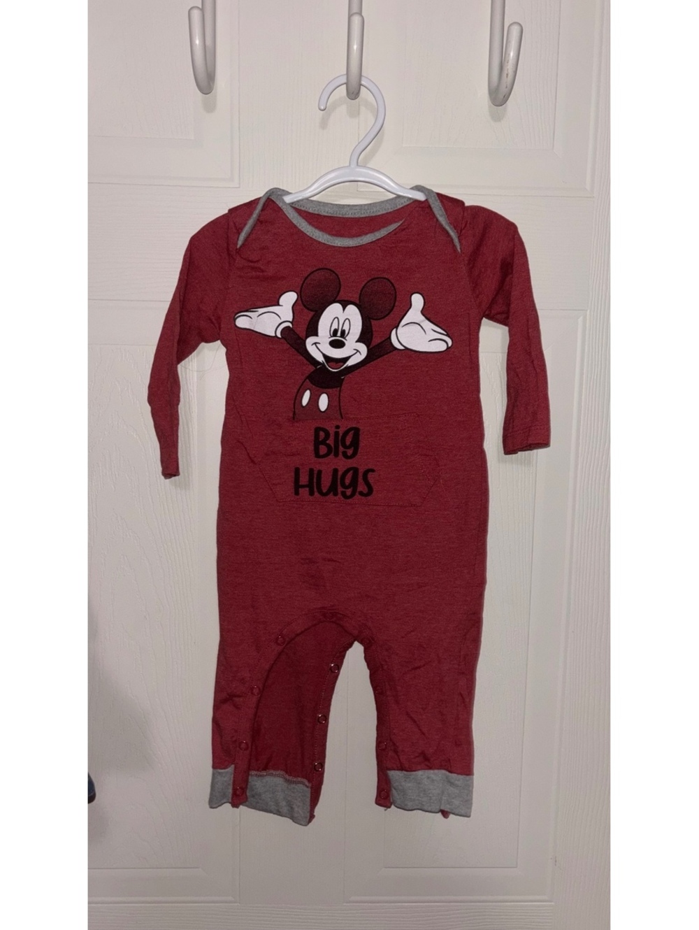 Disney Baby 12M Mickey Mouse Big Hugs Red One-Piece Romper